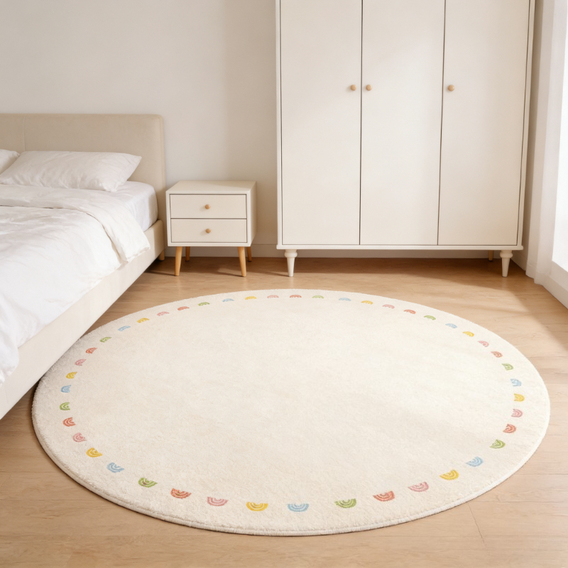 TEMU Imitation Cashmere-like 1000g 10mm Cream Round Carpet, Simple Living Room Decor Large Area Rug, Fluffy Soft Bedroom Area Rug, Non-slip Washable