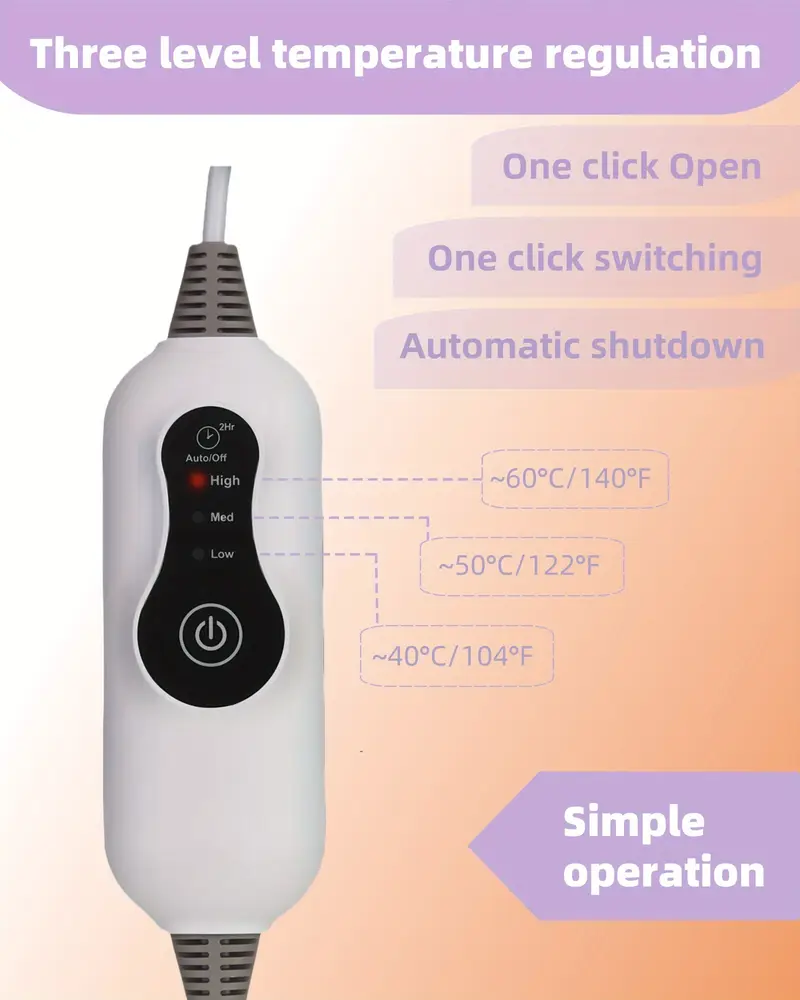 large size electric heating pad 24x12 portable shoulder back leg abdominal heating light beige friendly fabric quick heating to 140 f temperature control double sided heating 2 hour timer closed machine washable and dryable Product details 5