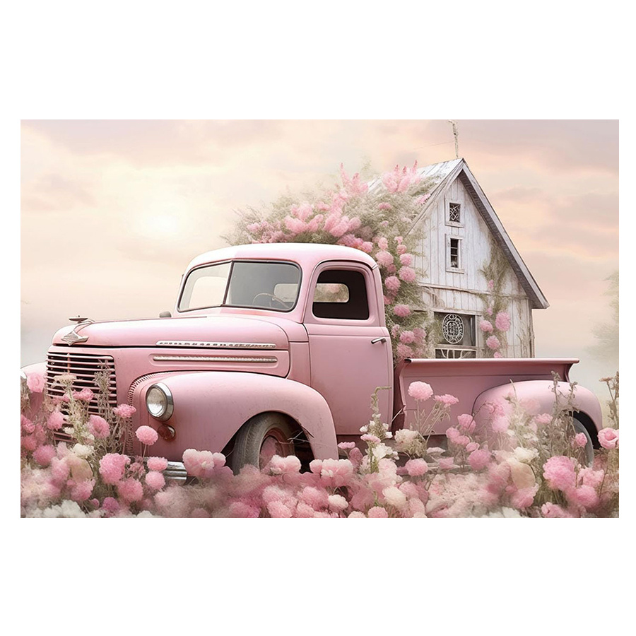 

Farmhouse Truck & Canvas Art - Wall Decor, 12x18" Print, Garden , Old Car, Hanging Decorative