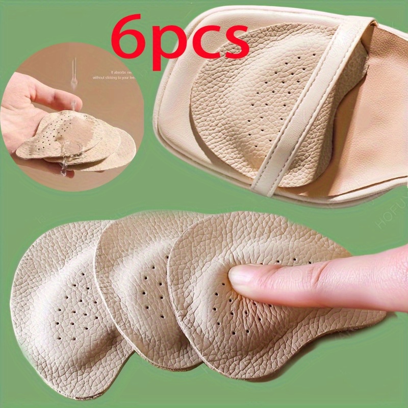 TEMU 6pcs Real Cowhide Pads, Self-adhesive Breathable And Comfortable Non-slip Patches For Shoes, High Heels And Sandals Pads - Beige