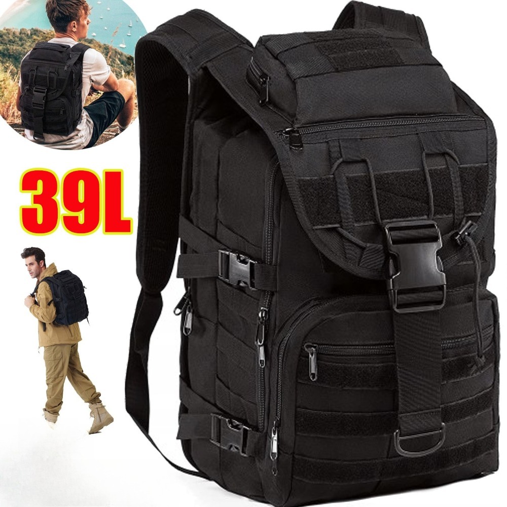 Image of Large Capacity 39l Tactical Backpack Adjustable With Carrying Handle Zipper Breathable, Multifunctional Backpack, Black Multi-pocket Backpack, Suitable For Climbing, Hiking, Camping