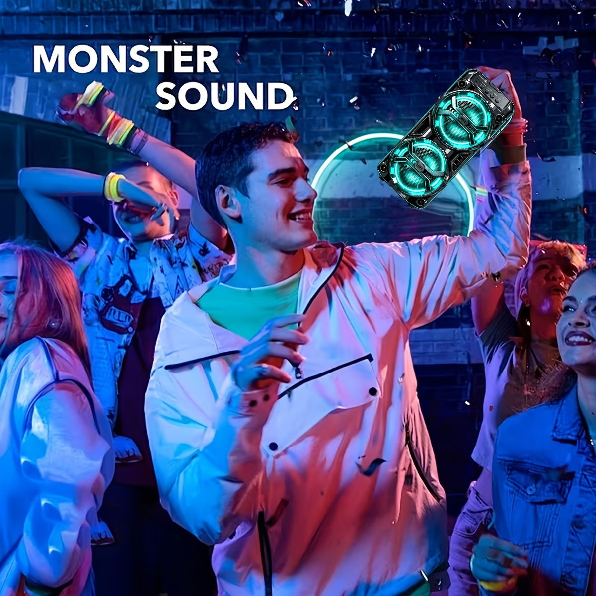 TEMU Portable Wireless Party Pa Speaker With Colorful Rgb Led Party Lights, Supporting Wireless, Usb, Tf Card, And Radio, Professional Karaoke Sound