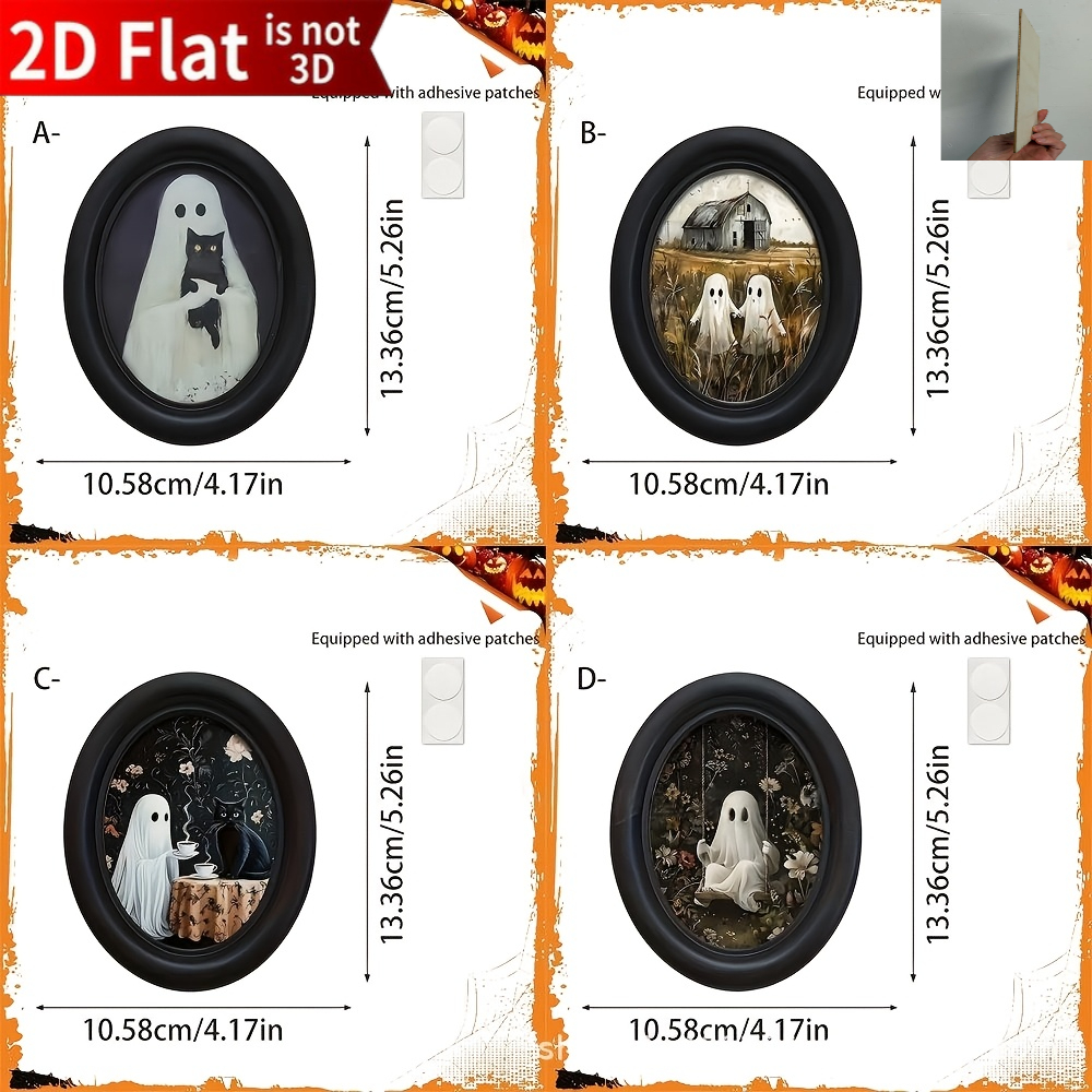 TEMU 2d Flat, 4pcs Oval Wooden Photo Frames Garden Swing Ornaments, Retro Gothic Style And Black Cat Design, Suitable For Halloween, Christmas,