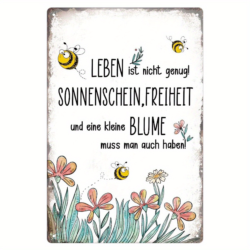 Image of 2d Flat, 1pc Vintage German "bienen & Blumen" Metal Garden Sign - & Flower Wall With German Quote, Outdoor/ Decoration Suitable For Christmas,, - Metal Wall-mounted Decor 8x12in, 2d Flat