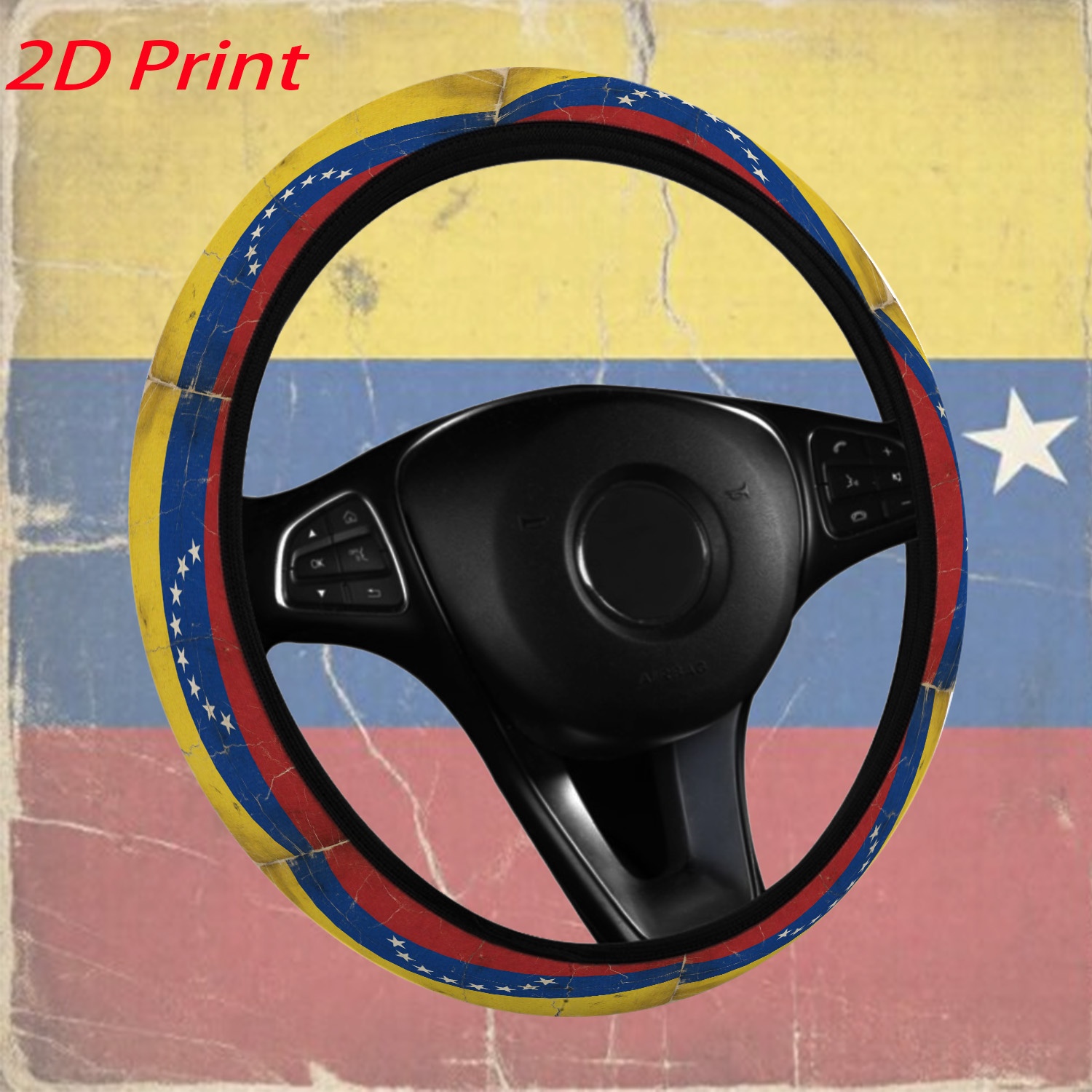 TEMU Car Steering Wheel Cover, Stylish Retro Distressed Venezuelan Flag Pattern, Non-slip 15inch Steering Wheel Protector, Made Of Neoprene, Suitable