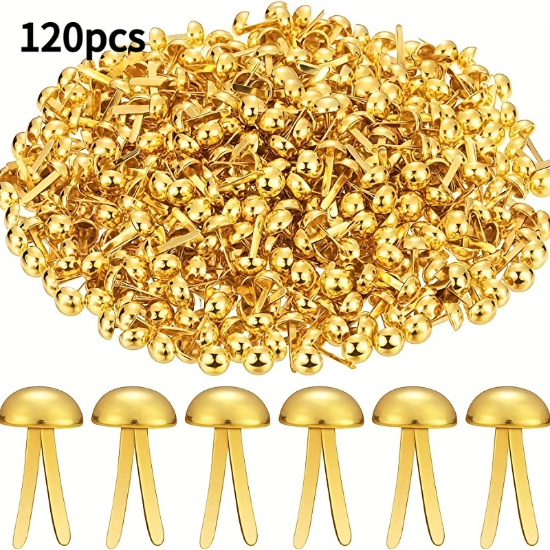 TEMU 120 piezas de clavos de cabeza de color dorado, clavos de dos puntas de champiñón y clavos decorativos para cajas, para scrapbooking,