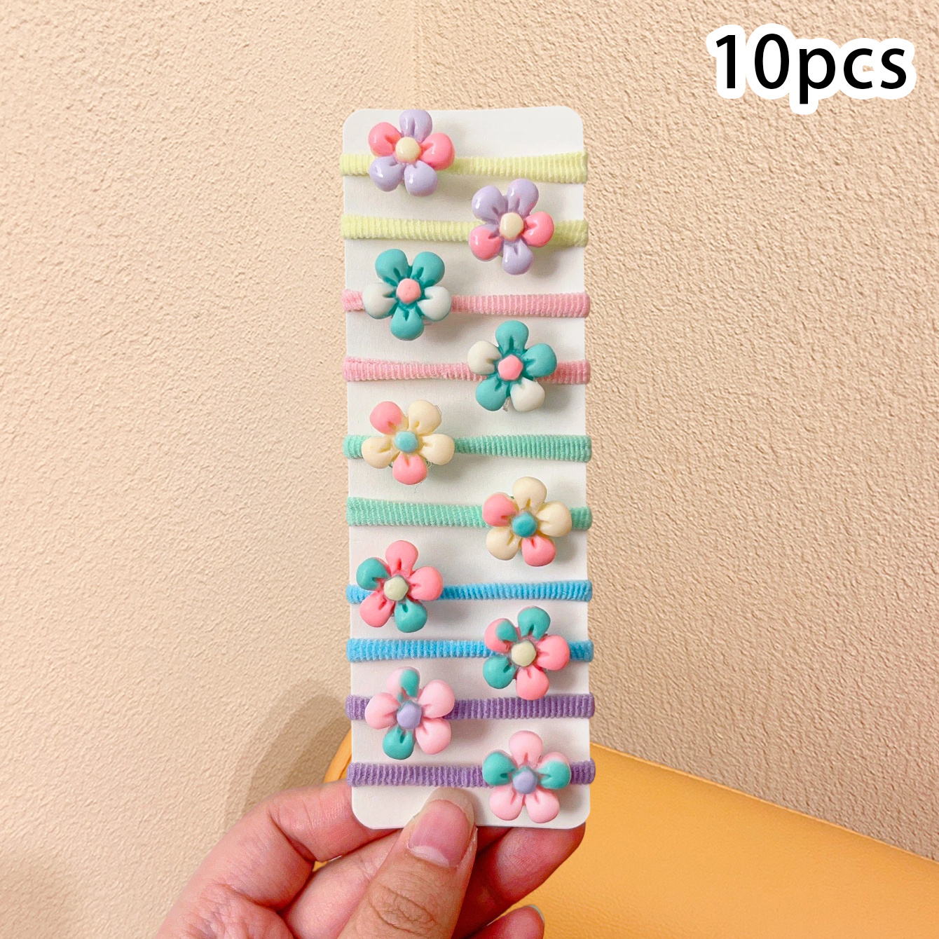 E-shop 10er-Pack Macaron-Farben Haargummis mit fünf Blütenblättern für Kinder, Hochelastische, reißfeste Haargummis, Süße Haarband, Sanfte,