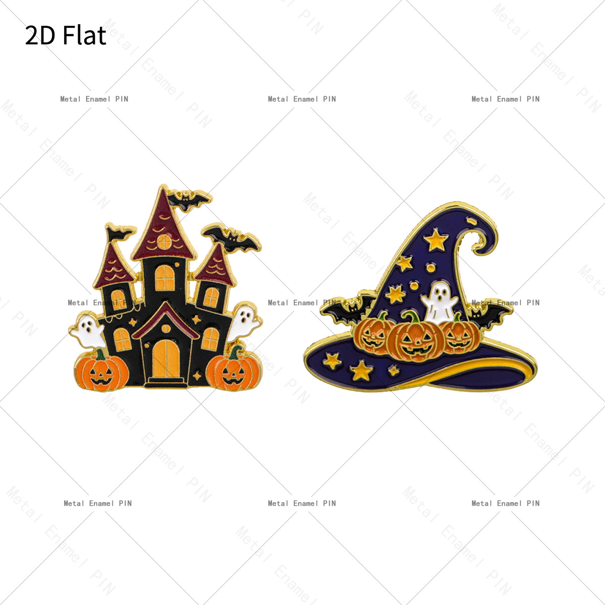 TEMU 2d Flat 2pcs/set Halloween Haunted House Pumpkin And Hat Lapel Pins Enamel Pins And Brooches Badge Pins For Backpacks Bags Backpack Cool