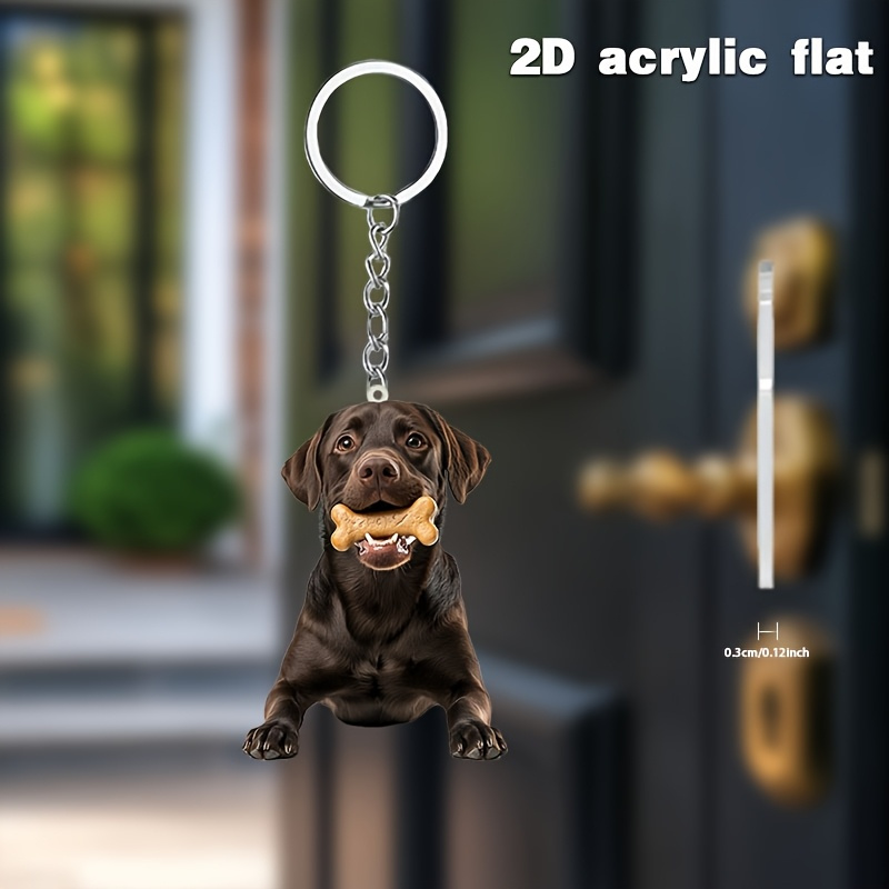 TEMU 2d Flat 1 Cartoon Dog Holding A Bone Acrylic Keychain, Classic Cute Pendant, Suitable For Bag And Car Key Decoration, Christmas Tree Holiday
