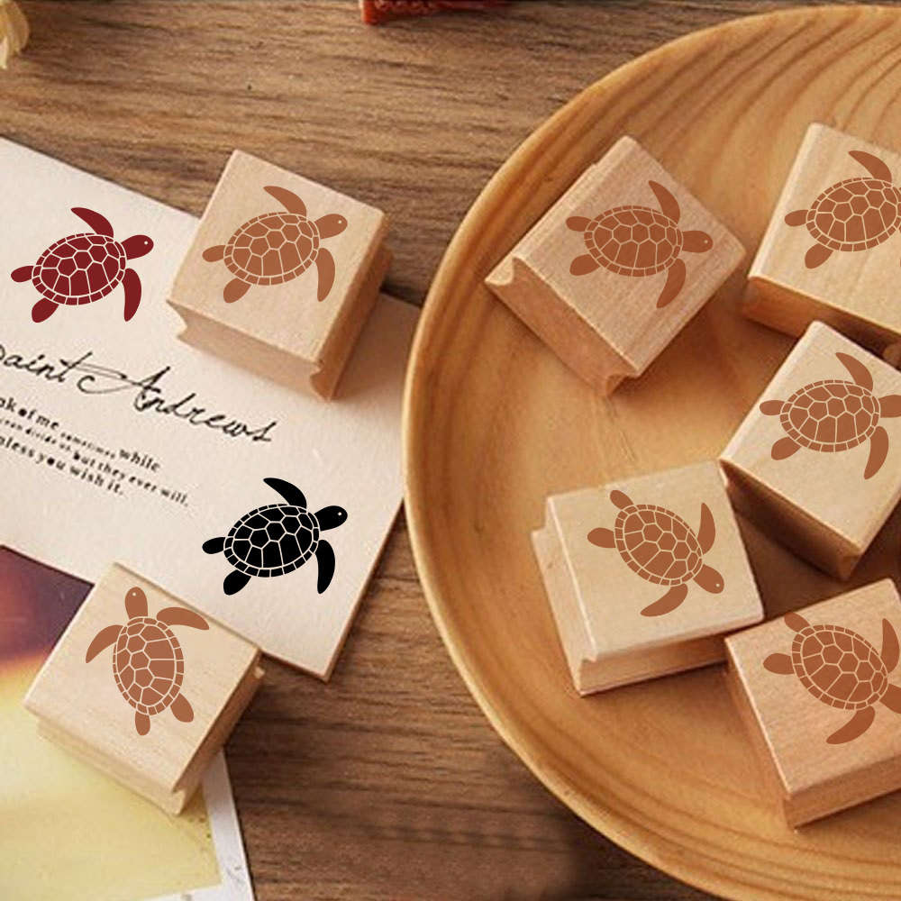 Vintage Turtle Square Wooden Rubber Stamp, Perfect for Crafts
