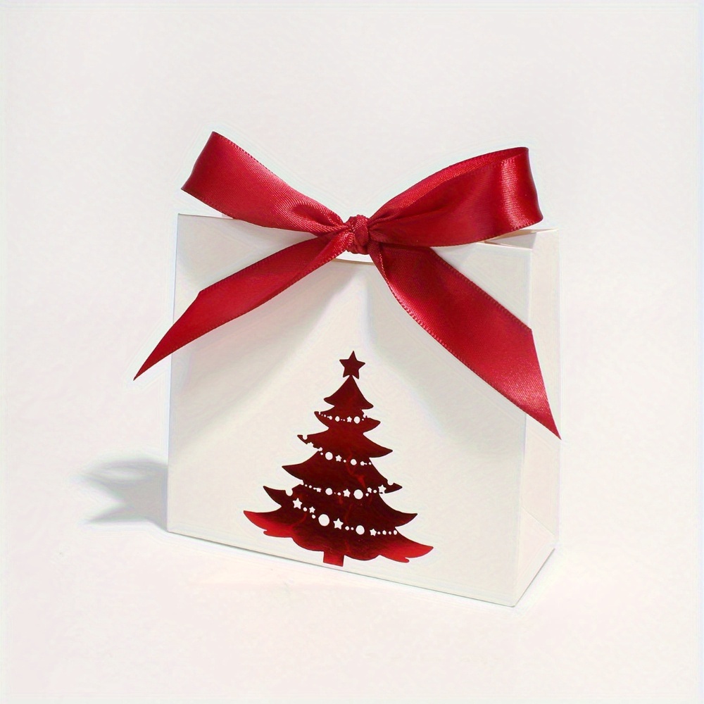 TEMU 10 stuks Herbruikbare Kerstboom Cadeaudoosjes met Satijnen Strikjes - Metallic Folie Geschikt voor Kerstfeestbedankjes Verpakking,