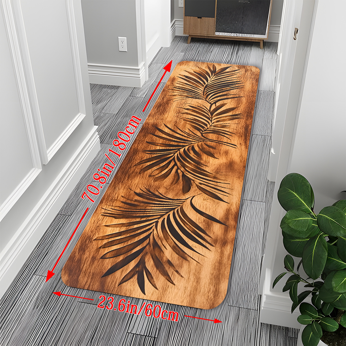 TEMU 1pc Sand Leaf Pattern Running Carpet, Long Strip Carpet, Bathroom Mat, Running Anti-slip Carpet, Bedside And Sofa Side Mat, Kitchen Mat Carpet,