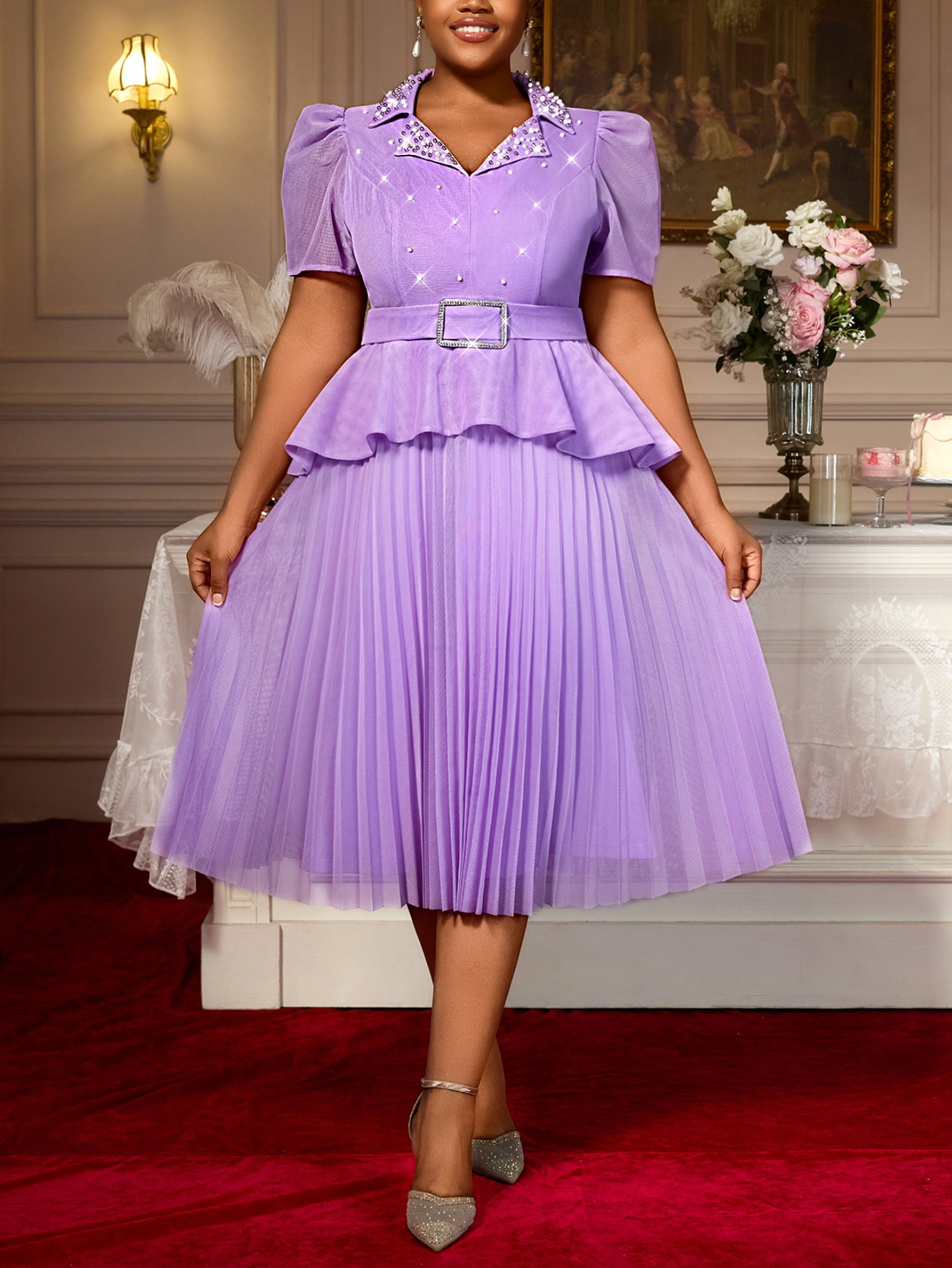 purple dress party sold on Temu United States