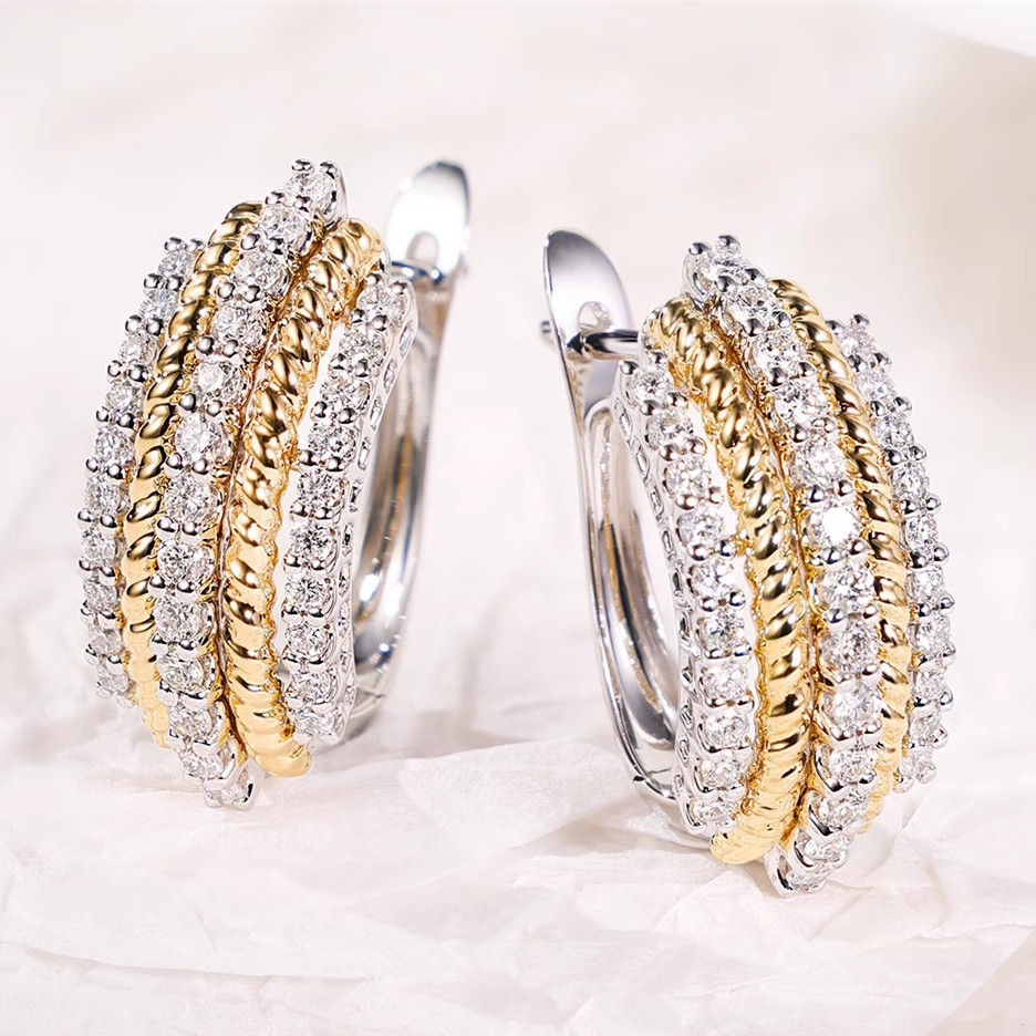 E-shop Luxuriöse, exquisite, verpackte Zirkonia-Ohrringe mit Zierleisten in zwei Farben für Damen, Urlaubs, Party- und Hip-Hop-Geschenk, Schmuck im