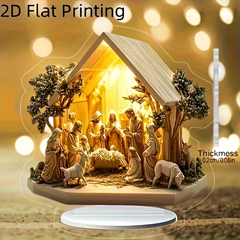 TEMU 2d Flat, A 2d Flat-printed Gift Suitable For , A Item Featuring Christmas Scene Decoration—a Religious Holy Family Statue Made Of High-quality