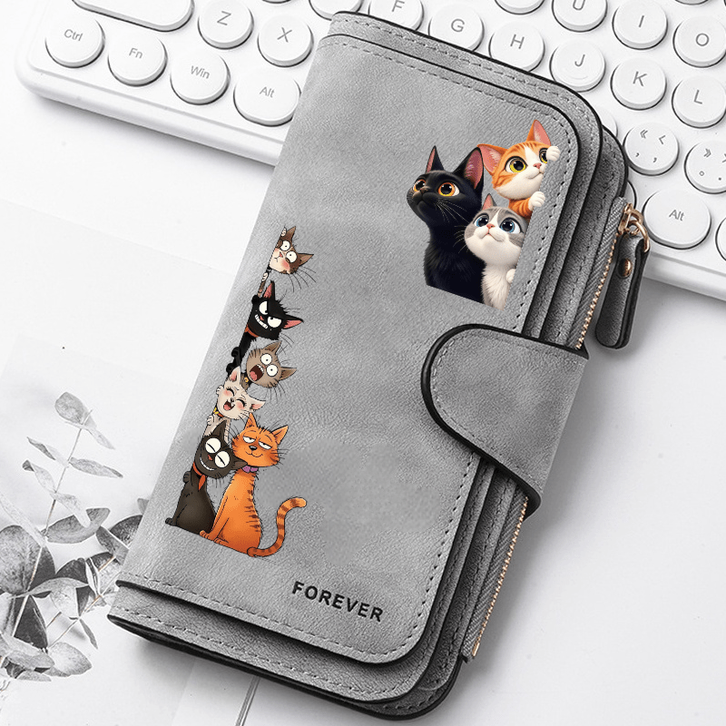 TEMU Women's Long Wallet With 9 Peeking Cats / Multi-functional / Portable Snap Coin Purse / Birthday Gift / Daily / / Gift / Ideal For Outdoors,