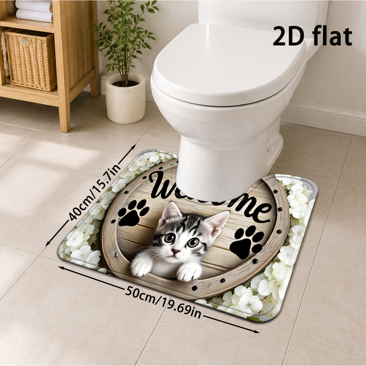 TEMU Tapis de bain 2D plat, 2D plat, [2D plat] 1pc et blanc Message de de patte Couronne à grain de bois Rond Antidérapant Séchage rapide à l' Tapis