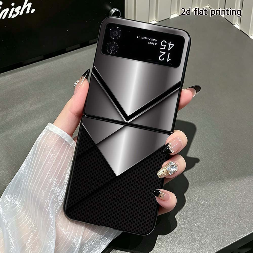 TEMU Phone Case - 1pc 2d Flat Printed Silver Metal Abstract Pattern Pc Foldable Hard Phone Case For For Galaxy Z Flip 8 7 6 5 4 3 5g Anti-drop Slim