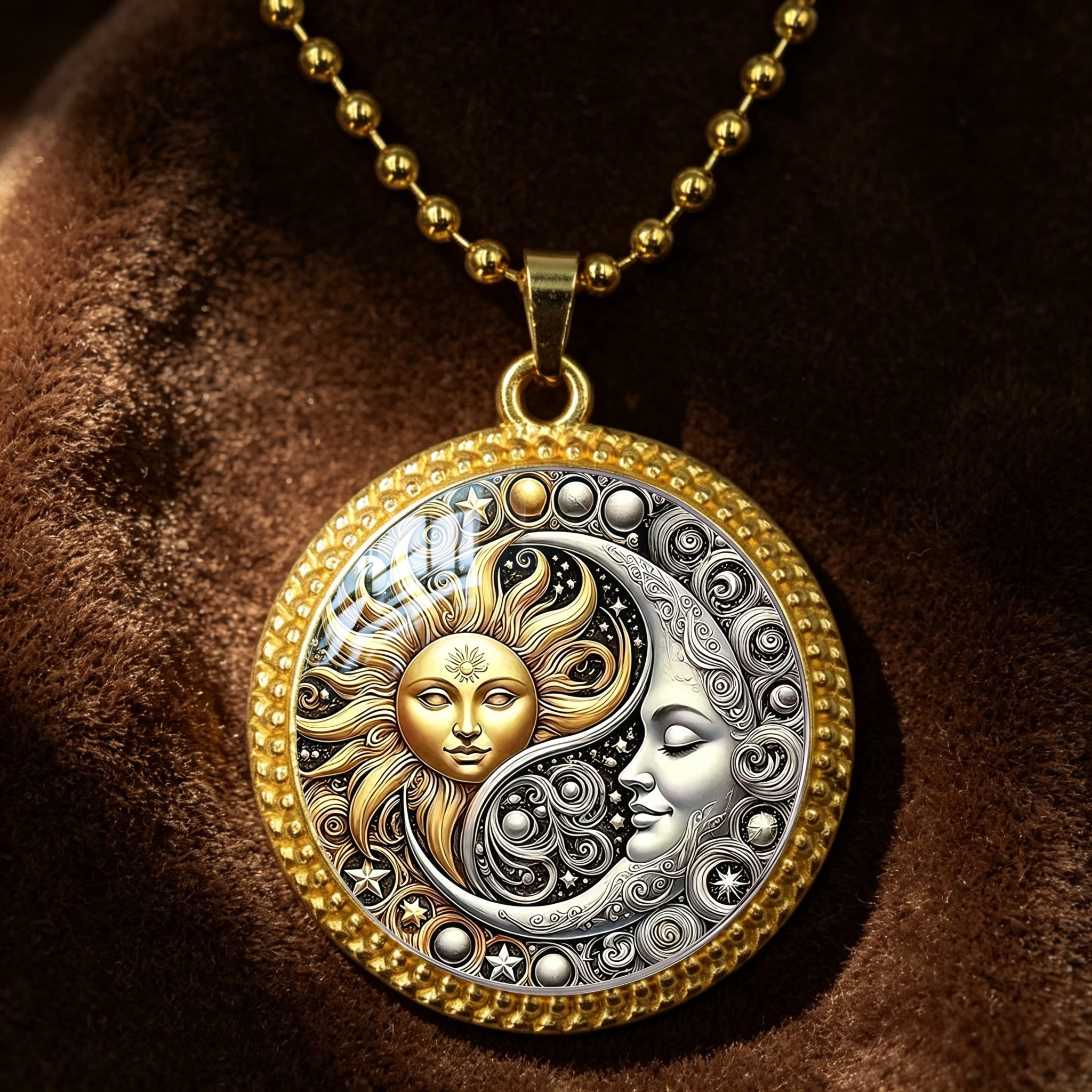 TEMU 1pc Mysterious Retro Round Sun And Moon Astrology Pendant Women's Necklace, Casual Party Prom, Exquisite Details, Fashion Accessory, Statement