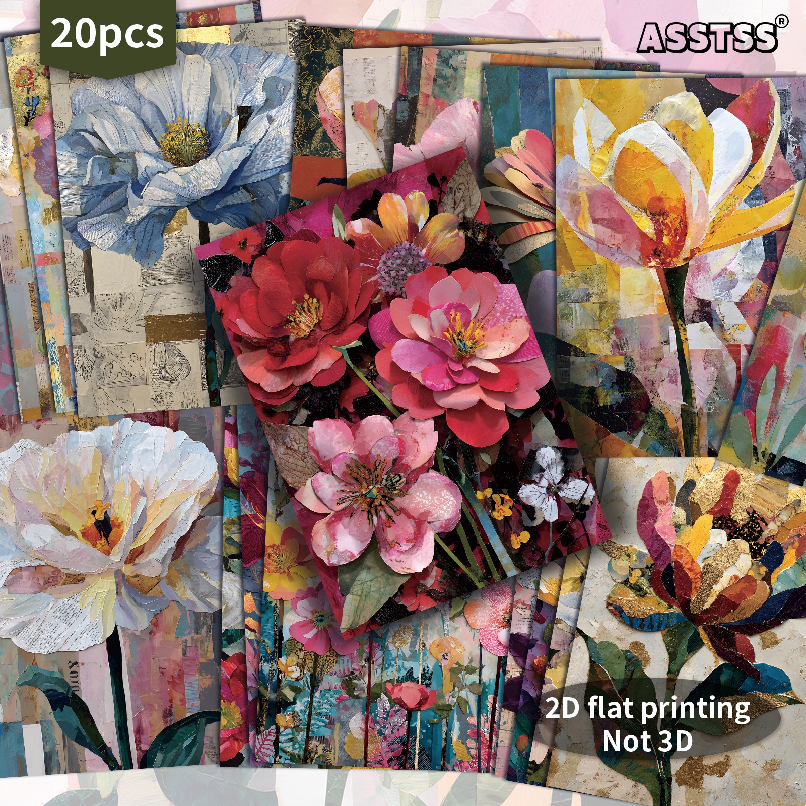 TEMU 20pcs Asstss (package Name ) Pack Suitable For Scrapbooking & Junk Journals - Vintage Retro Pinup Postcards With Classic Floral Collage &