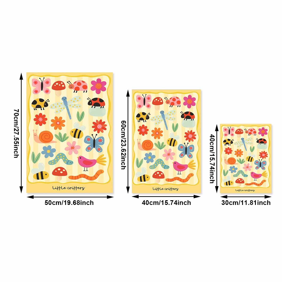 TEMU 1pc Frameless Room Wall Art - Garden Poster With Ladybugs, Bees, Snails, Caterpillars & , Soft Pastel Colors Vertical Canvas Painting Bedroom,