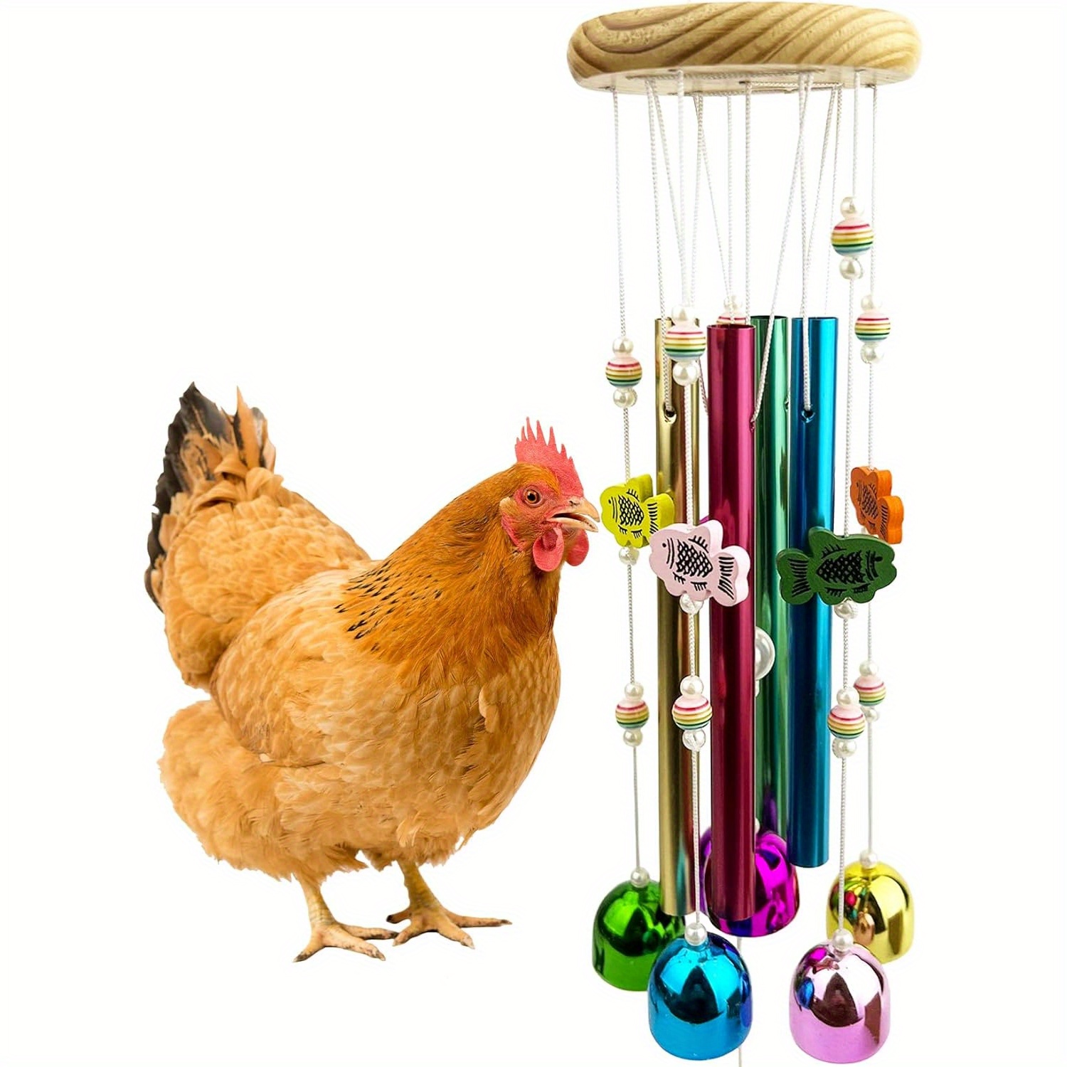 TEMU Chicken Toys For Coop, Chicken Wind Chime Enrichment Toys, Hanging Chick Peck Toy With Colorful Bells, Home Garden Musical Coop Accessories, Coops Toy For Hens Chicks Poultry Birds Parrots