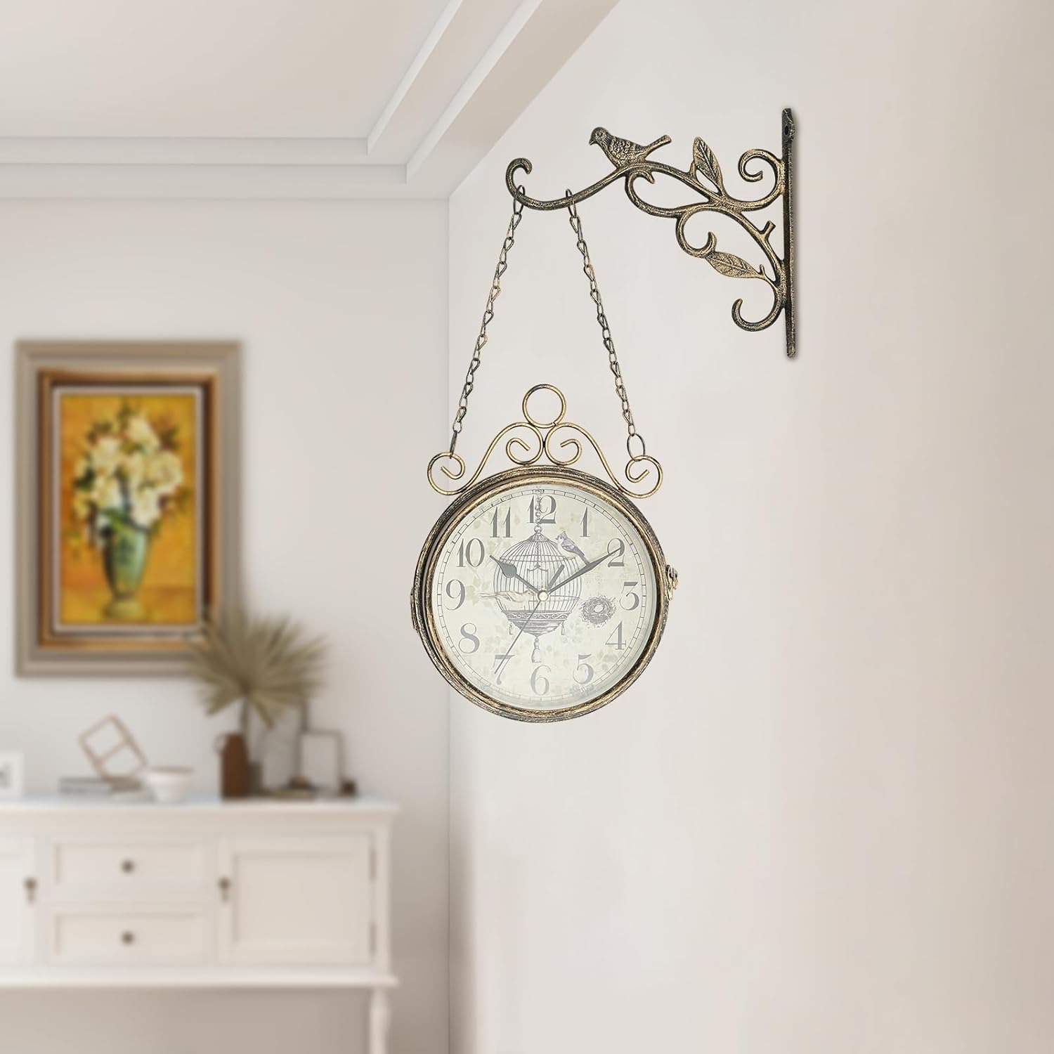 Wall Clock Vintage Wrought Iron Double Sided - Silent Quartz For Indoor \u0026  Outdoor Use Indoor Outdoor Decorative Clock, image size:1500x1500
