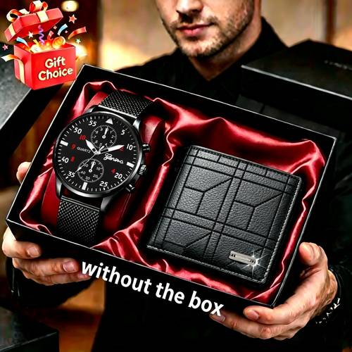 imagem do item conjunto de 2 relógios de masculinos casuais e de , carteira multifuncional, ideal como presente de aniversário/festas para / , para uso diário, lazer e ocasiões de , para namorados/ /halloween
