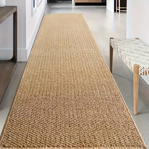 item picture 1pc woven rug brown long rectangular rug sisal like long rectangular rug style washable sisal doormat rv indoor mat tent mat hallway floor mat camping mat suitable for outdoor camping hiking road trips