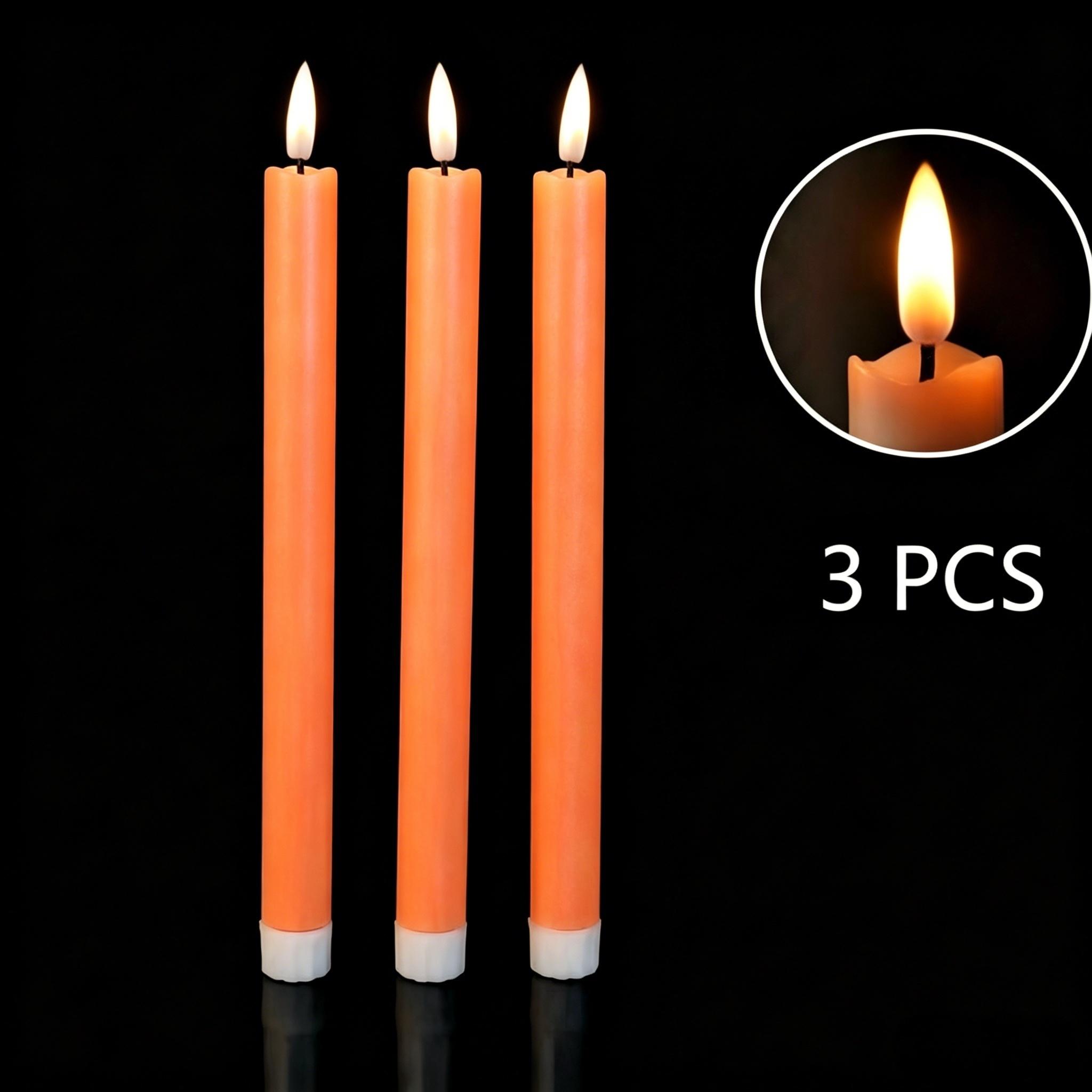 TEMU Set Of 3 Battery- Candles For Halloween, Featuring Colorful Tape Designs. Ideal For Valentine's Day And Christmas Decorations, Long Pole Lights,