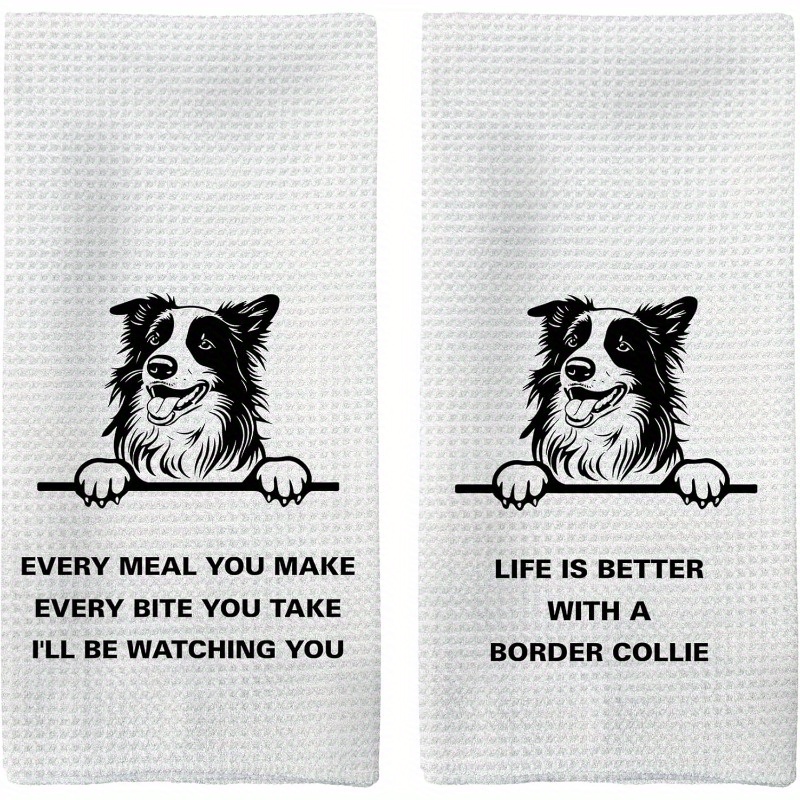 

2pcs Border Collie Kitchen Towels - 18x26 Inch, Polyester, Machine Washable, Perfect Gift For Dog Lovers & Women, Ideal For Farmhouse Decor