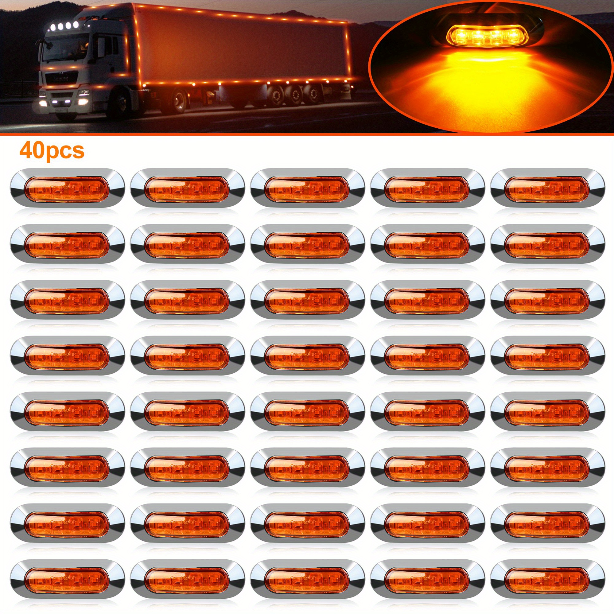 TEMU 40pcs Amber/ Red/ White/ Blue/ Green/ Purple 12-24v Led Trailer Lights Side Marker Lights Front Rear Tail Lights With Chrome Bezel For Trailer Deck Rv Truck Boat, Without Battery