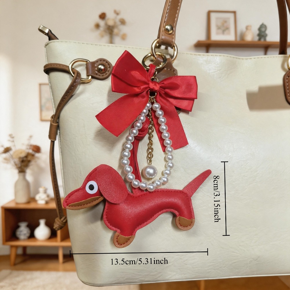 PU Dachshund Dog Bag Charm with Satin Bow