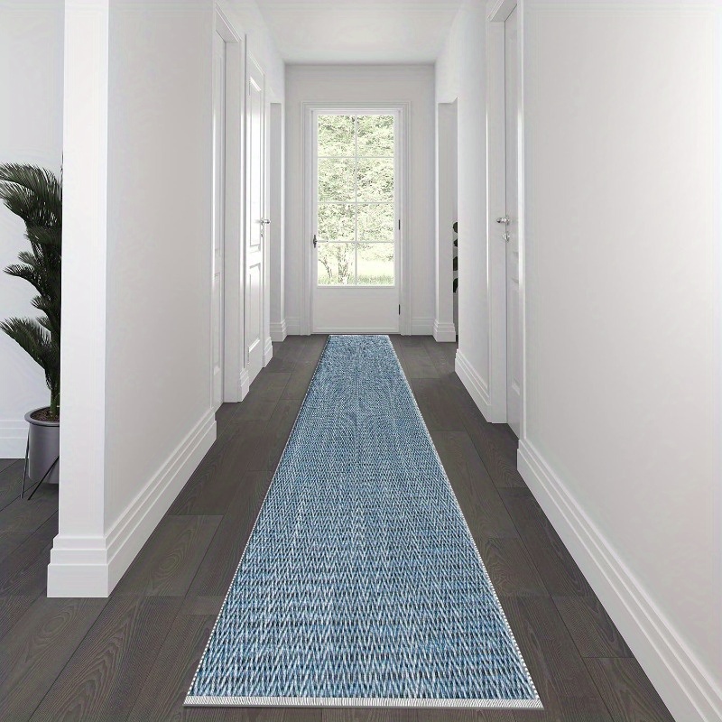 TEMU 1pc Lightweight And Easytoclean Foldable Mat With [blue Textured Pattern] Style Pattern Runner Mat Hallway Mat Washable And Easytomanage Home