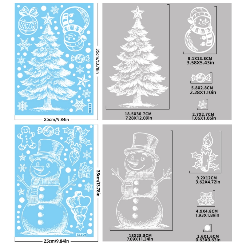 TEMU 2d Flat - 2d Flat - 2d Flat Sketch-style Static Glass Stickers Featuring Christmas Trees, Snowmen, Snowflakes, And Other Christmas Elements,