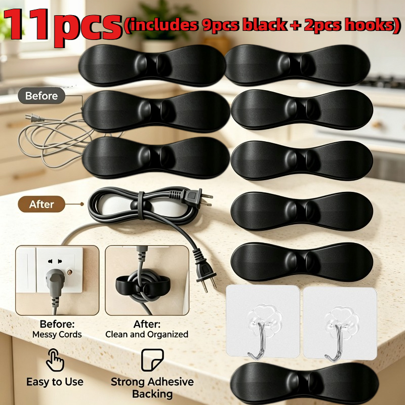 TEMU 11pcs Heavy-duty Kitchen Appliance Cable Organizer Set (includes 9pcs Silicone Cable Clips And 2pcs Hooks), Multifunctional Organizer, Non-slip