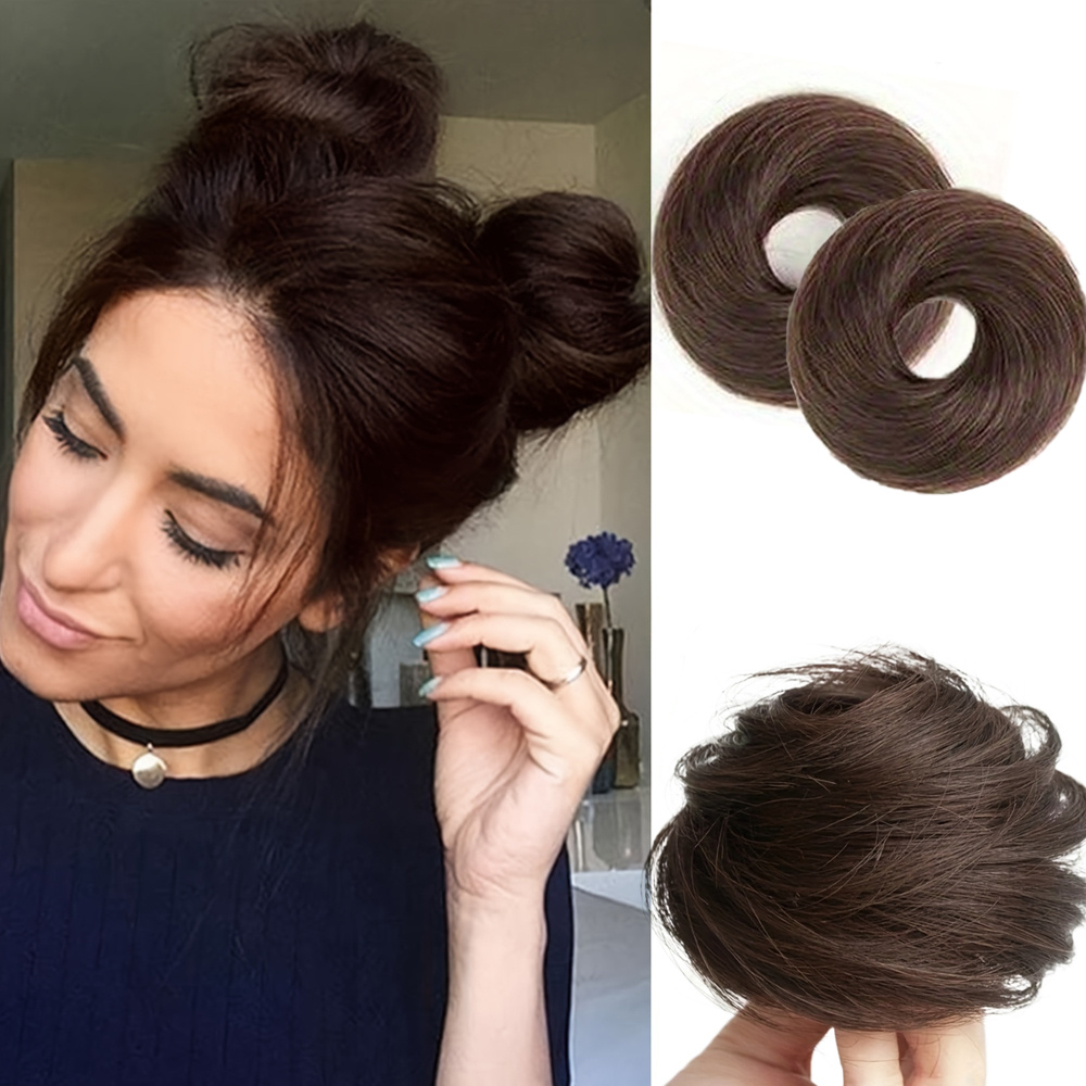 E-shop Set mit 2 Scrunchies aus echtem Haar zur Erstellung von Hochsteckfrisuren, inklusive glatter Haarknoten und Pferdeschwanz-Verlängerungen für
