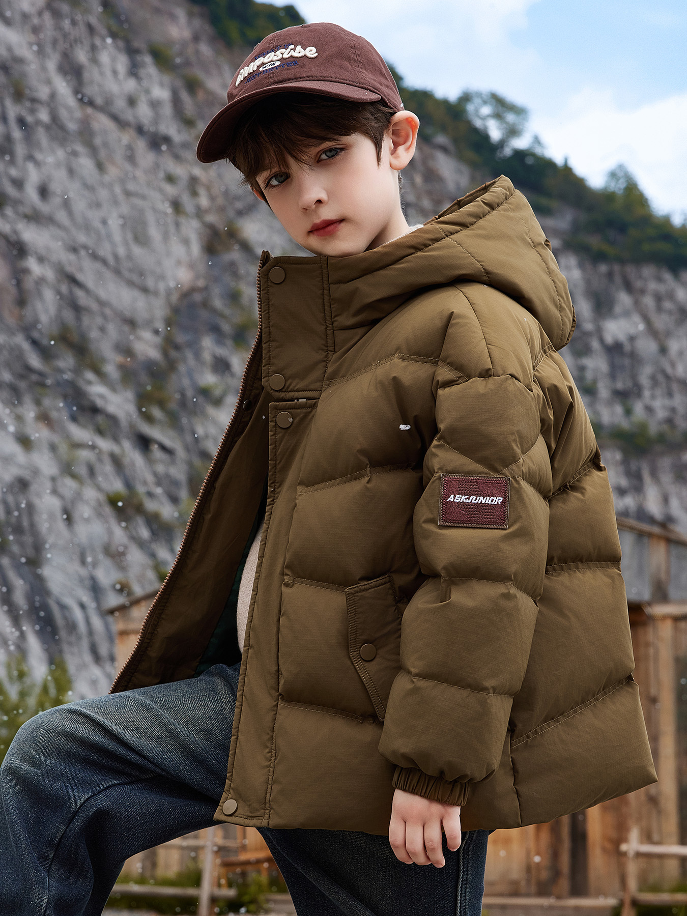 Boys' Winter Down Jacket Lightweight Warm Hooded Coat with Padded  Insulation, Solid Color Casual Outerwear for Fall/Winter, Regular Fit Long 