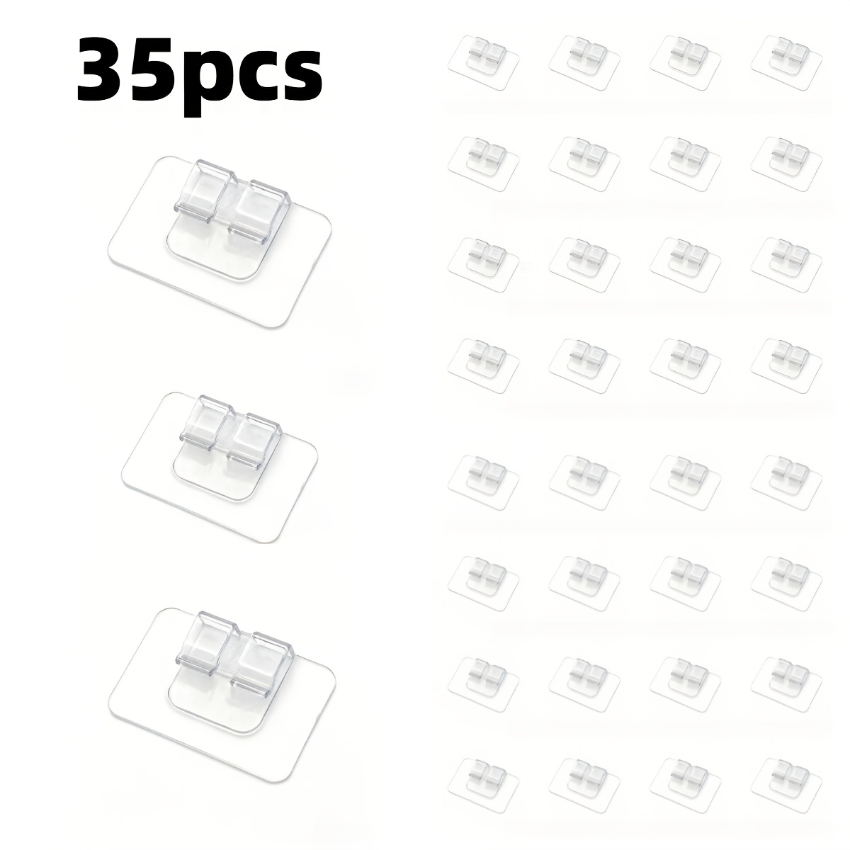 E-shop 35 Stück Langlebige Plastik Transparente Selbstklebende Haken - UV-beständig, Ideal für Außen-Lichterketten, Kabelmanagement & Seilorganisation,