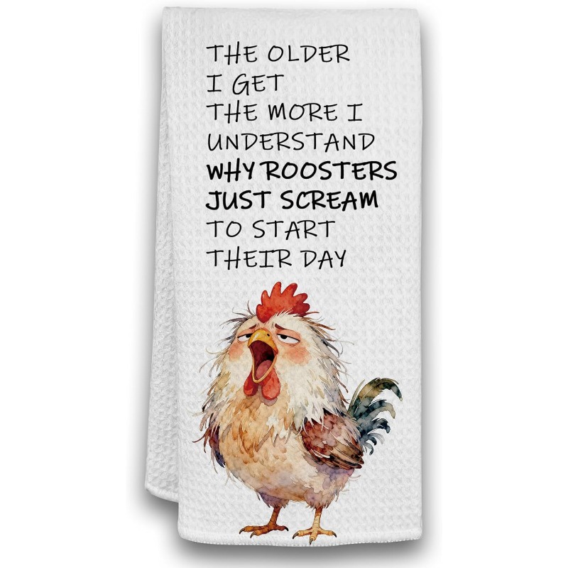 TEMU 1pc Fun Rooster Kitchen Towel, Humorous Dish Cloth With Rooster Pattern, Farmhouse Decor Prank Gift, Machine Washable Dish Drying Cloth, Kitchen