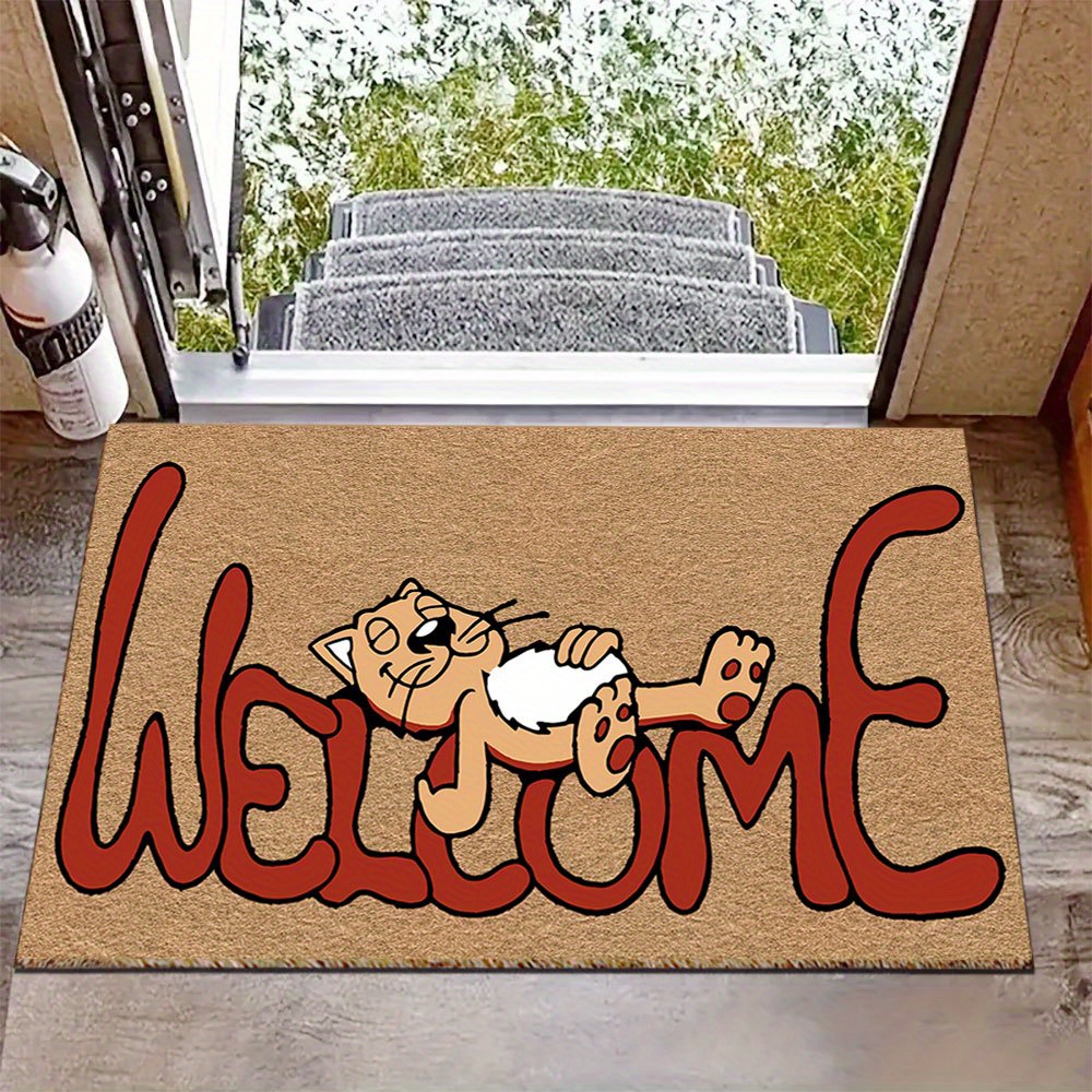 TEMU 1pc Cute Kitten Welcome Mat - Adorable Kitten Paw Print Suitable For Indoor/outdoor Use, Machine-washable Soft, Rectangular Floor Mat For Front
