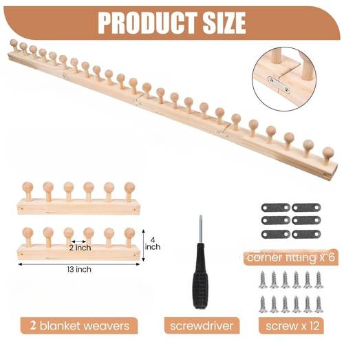 2pcs 13inch chunky blanket looms wooden blanket looms frame beginner friendly wooden peg frame portable hand knitting kit adjustable size for beginner women men youth teens