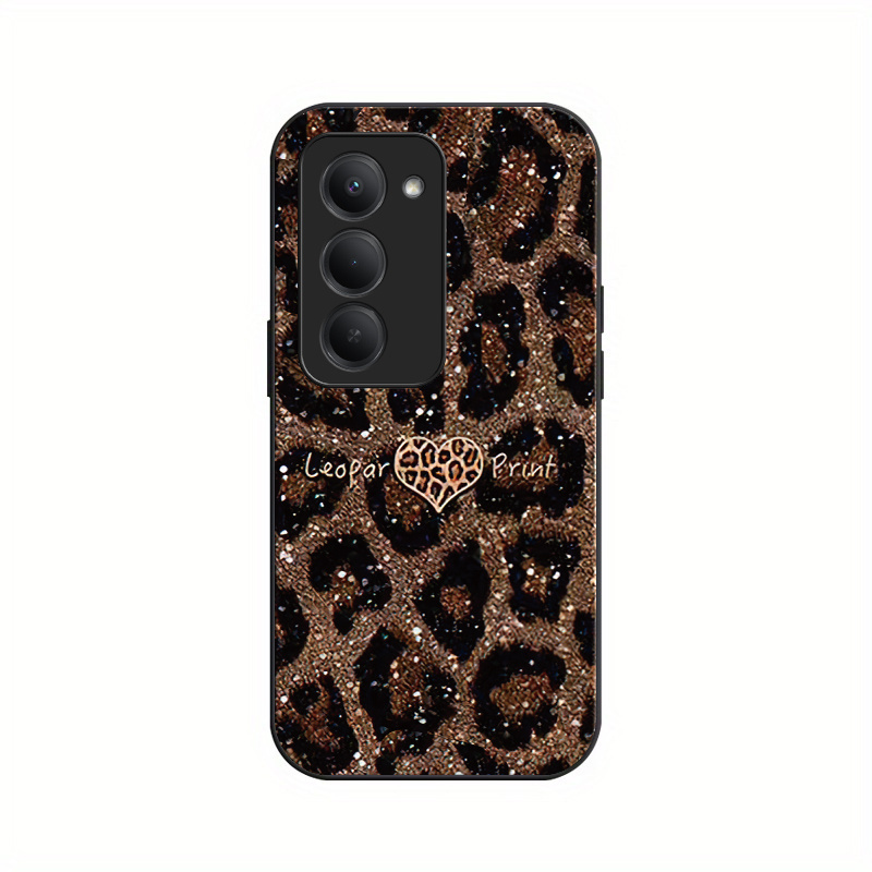 TEMU Étui téléphone : Coque rigide motif cœur marron léopard, compatible Redmi 15, design , en verre trempé