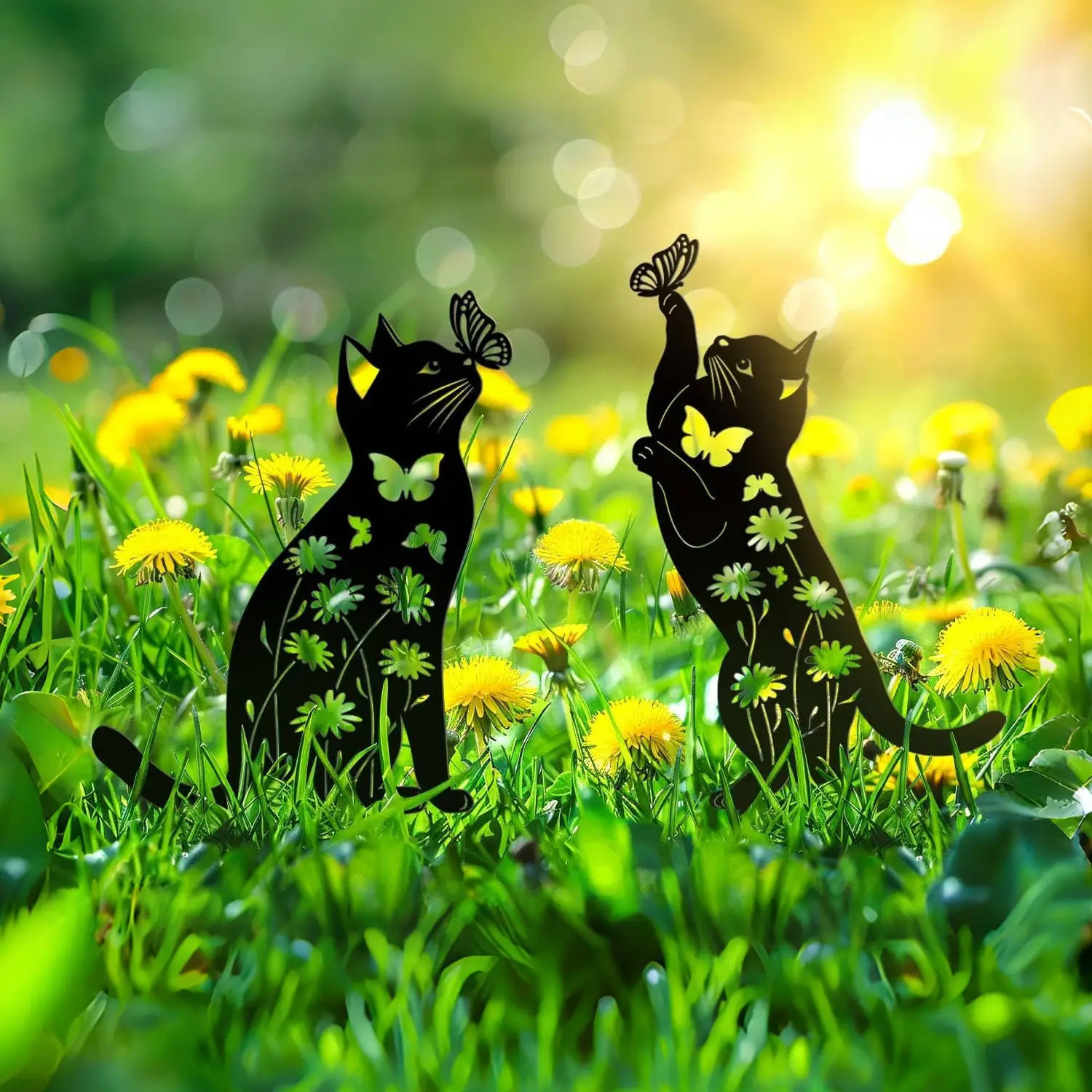 Image of 2pcs Outdoor Cat Garden Decoration, Acrylic Cat Decorative Garden Stake, Black Cat Outdoor Decoration, Cat Garden Art, Suitable For Cat Lovers, Cat Yard Artwork, Perfect Gift