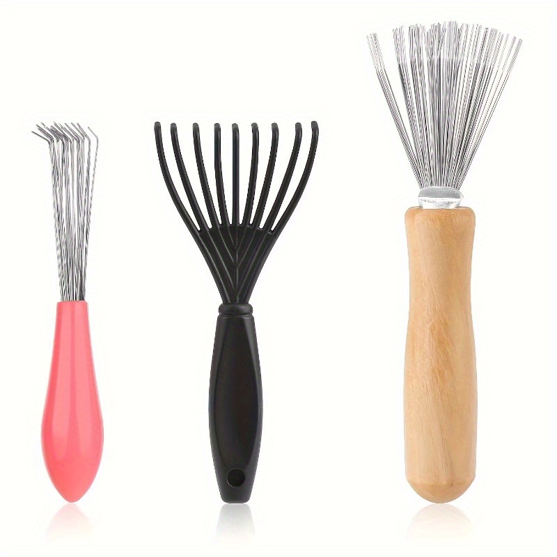 TEMU 3pcs Set Of Hair Brush Cleaning Tools - Durable Plastic Comb Remover And Claw Rake, Suitable For Home And Salon Use, Cleaning Hair Brushes