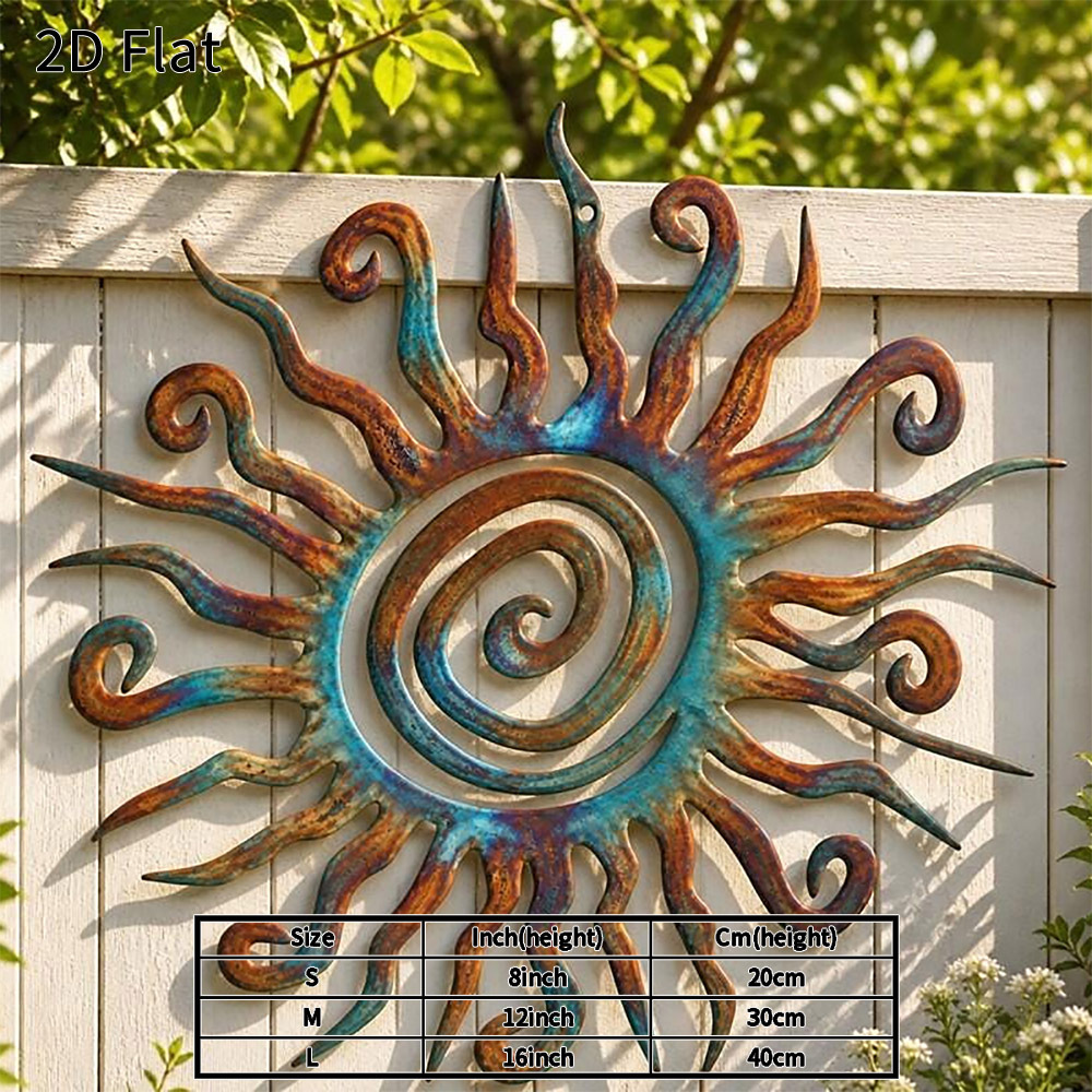 TEMU 1pc Rustic Sun Metal Wall Art Decor Vibrant Spiral Plaque For Garden Patio Porch Outdoor Home Decorations Farmhouse Style Gift For Housewarming