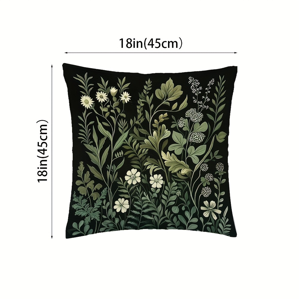 TEMU 1pc William Style Floral Plant Pillowcase | Victorian Green White Black Plant Pattern, Double-sided Zipper Design, Machine Washable Polyester