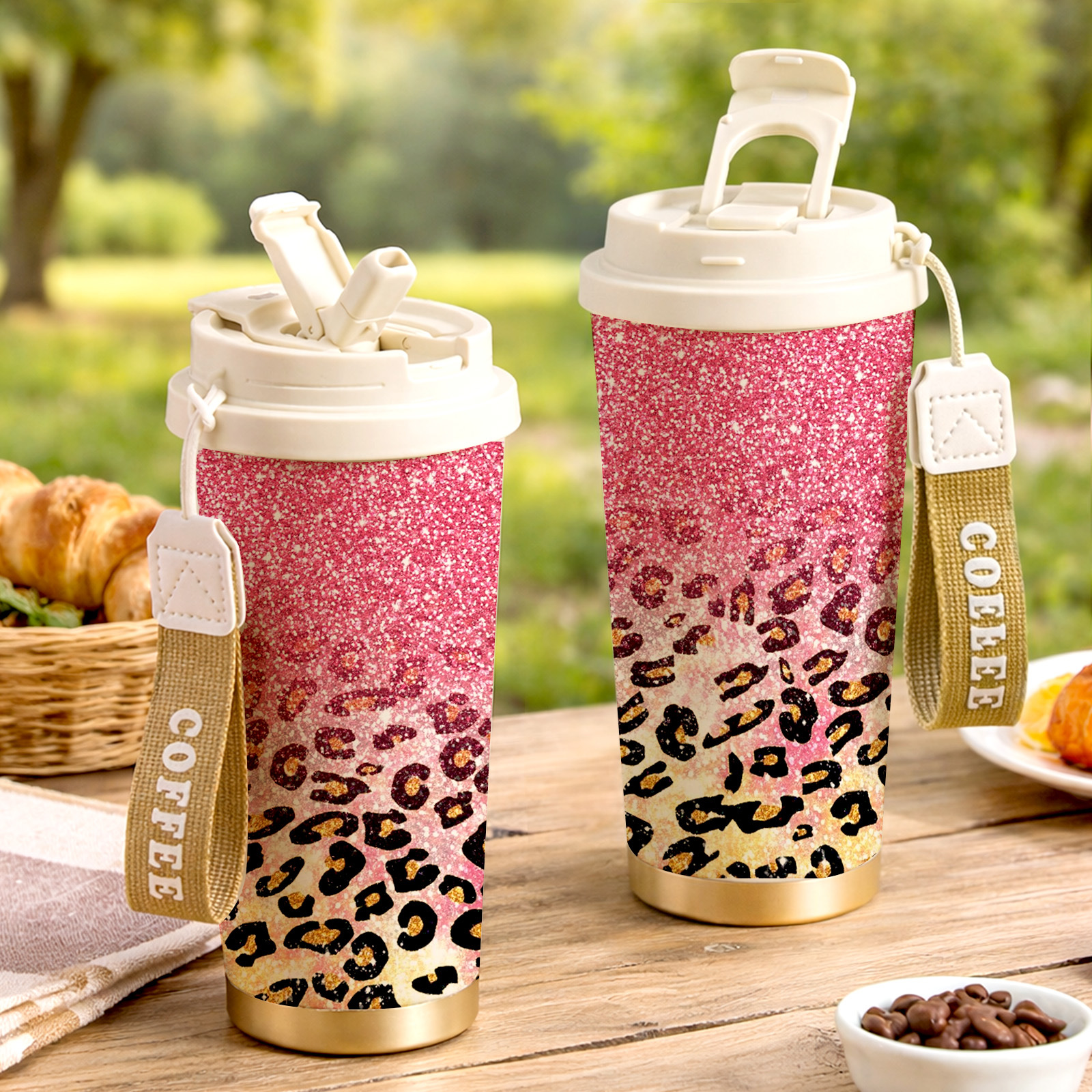 TEMU 1pc 18oz Stainless Steel Insulated Tumbler, Pink Glitter And Print, Leak-proof With Lid, Keep Hot 12h/ Cold 24h, Trendy Coffee Cup, Birthday And