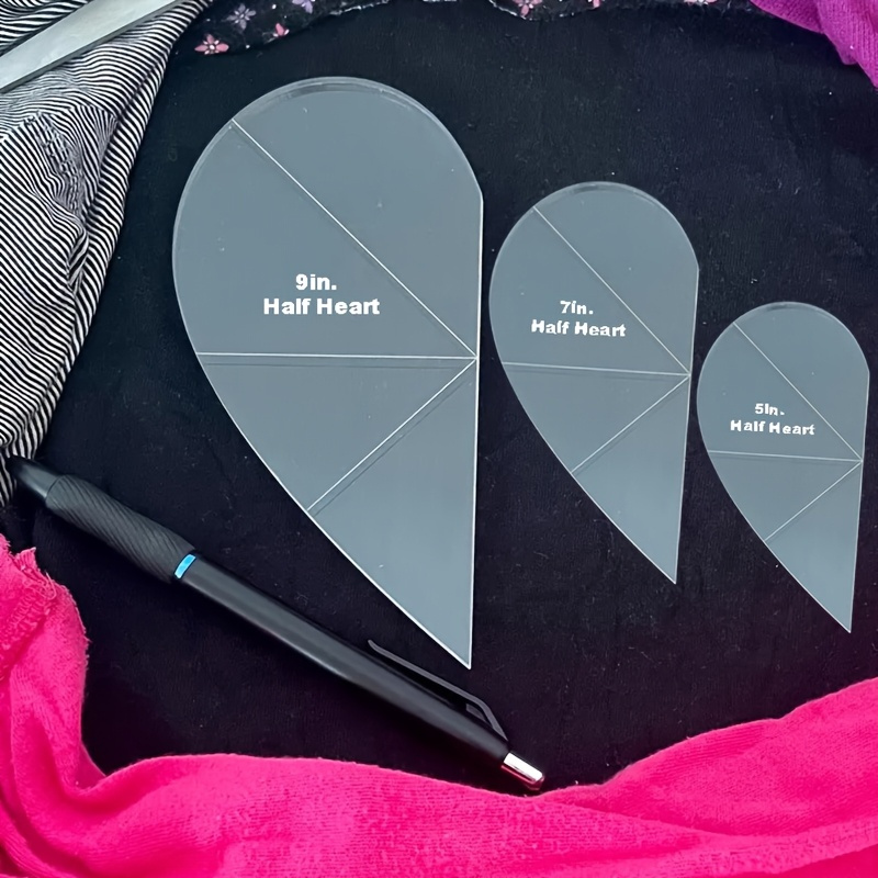 TEMU 3pcs Half-heart Quilting Stencil Set, 5"/7"/9" Acrylic Transparent Templates For Creative Crafting Projects Like Blankets, Pillows, Bags, And