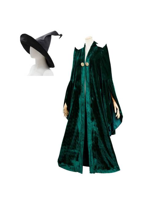 dark green velvet long wizard cape pointed neck split wide sleeve retro wizard cape with big brim pointed black hat suit halloween stage photo fantasy cosplay costume